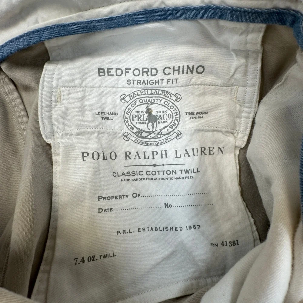 Polo Ralph Lauren Bedford Chino Pants Mens 35x32 (Fits 35x31) Straight‎ Fit NWOT